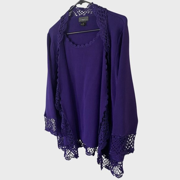 Elementz 2-In-1 Crochet Trim Open-Front Cardigan Shirt Purple Women's Size XL - Picture 2 of 10